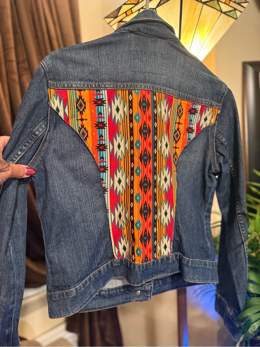 Signature by Levi Strauss Blue Denim Jacket with Southwestern Aztec Panels - Picture 7 of 7
